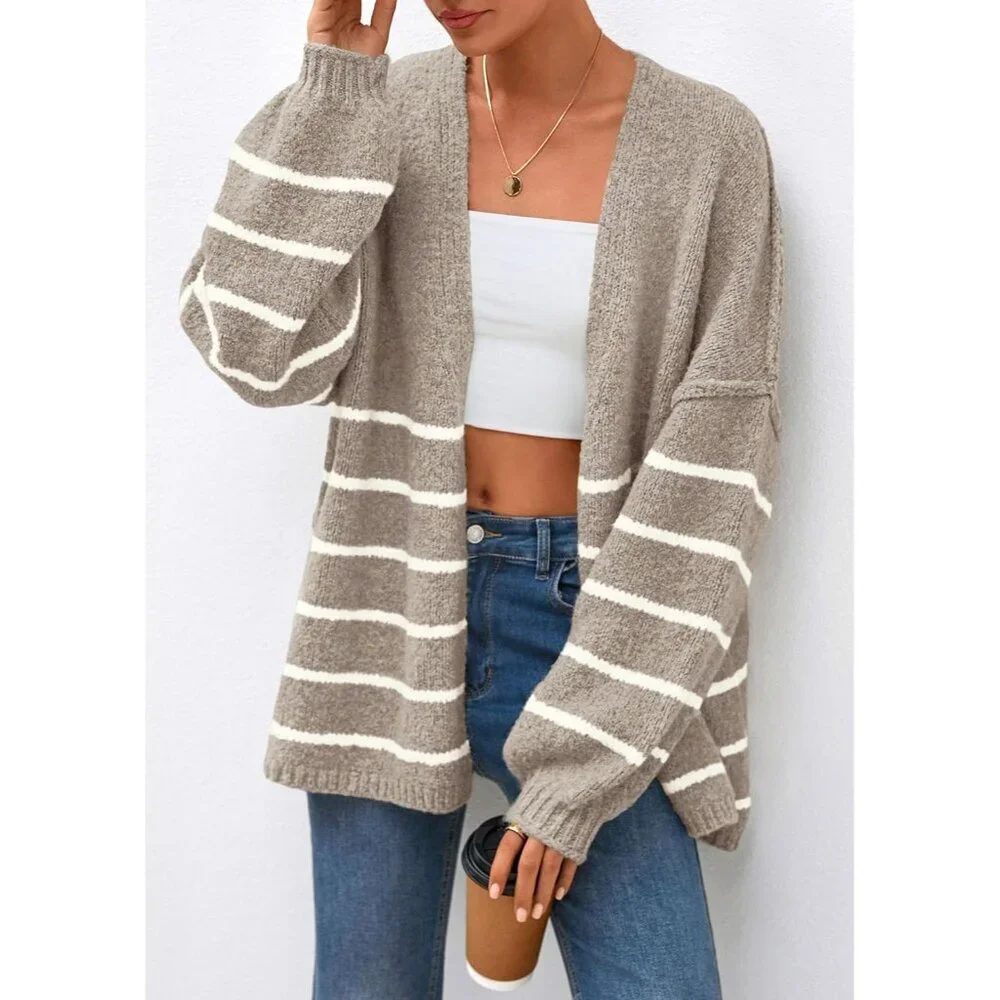 Womens Oversized Knit Cardigan Sweater Long Lantern Sleeve Lightweight
